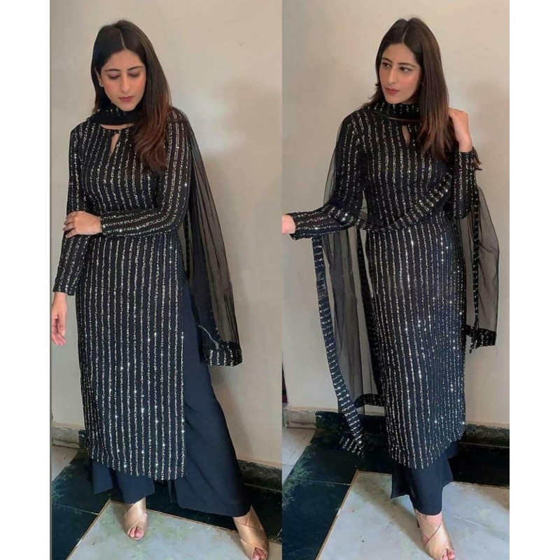 black kurti with palazzo and dupatta